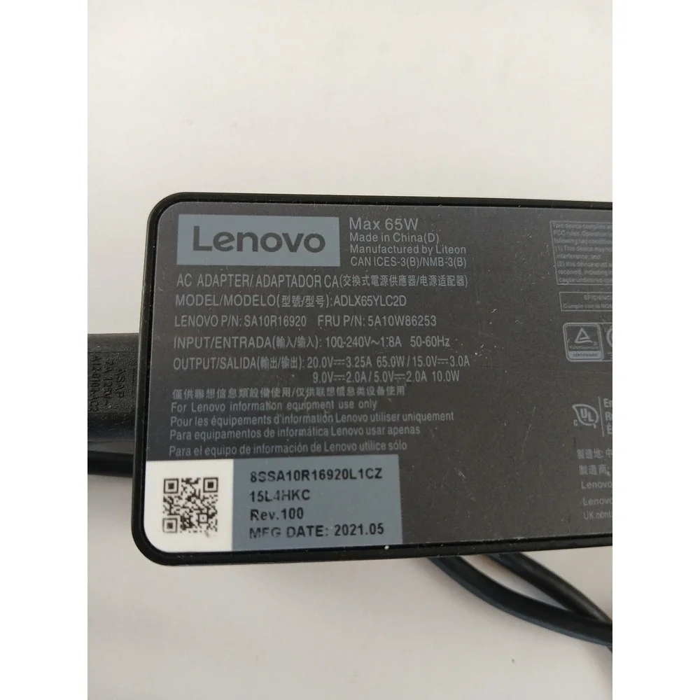 Lenovo Laptop Charger 65W Watt USB Type C(USB-C) AC Power Adapter ADLX65YLC2D
